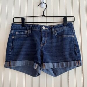 Women's Aeropostale Midi Low‎ Rise Dark Blue Denim Cuffed Jean Shorts -Size 2-